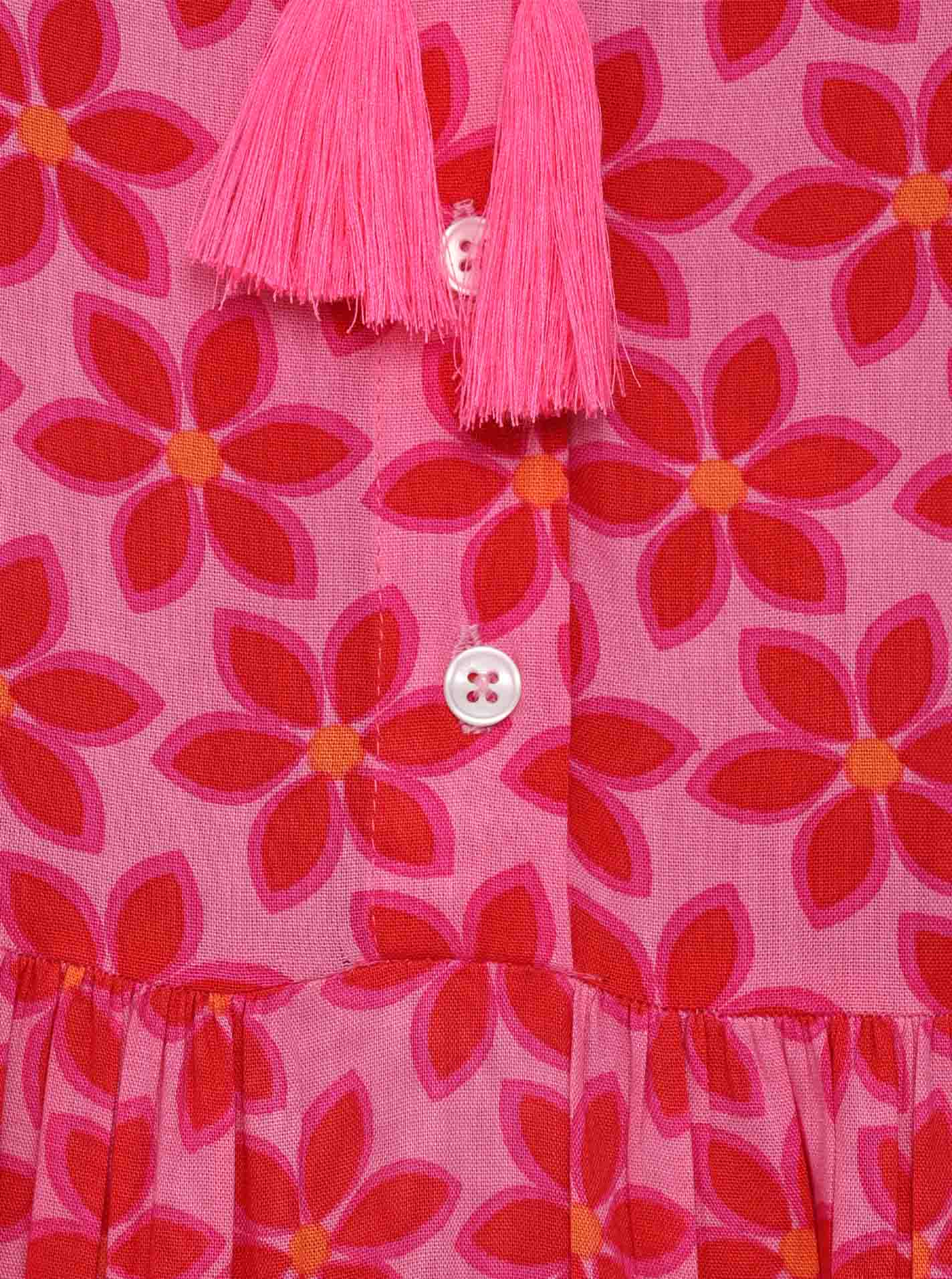 Zwillingsherz - Kleid/Tunika Sabrina Blumen Design - Pink/Rot/Orange