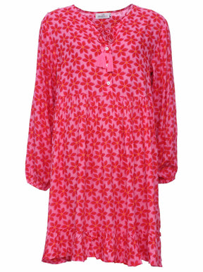 Zwillingsherz - Kleid/Tunika Sabrina Blumen Design - Pink/Rot/Orange