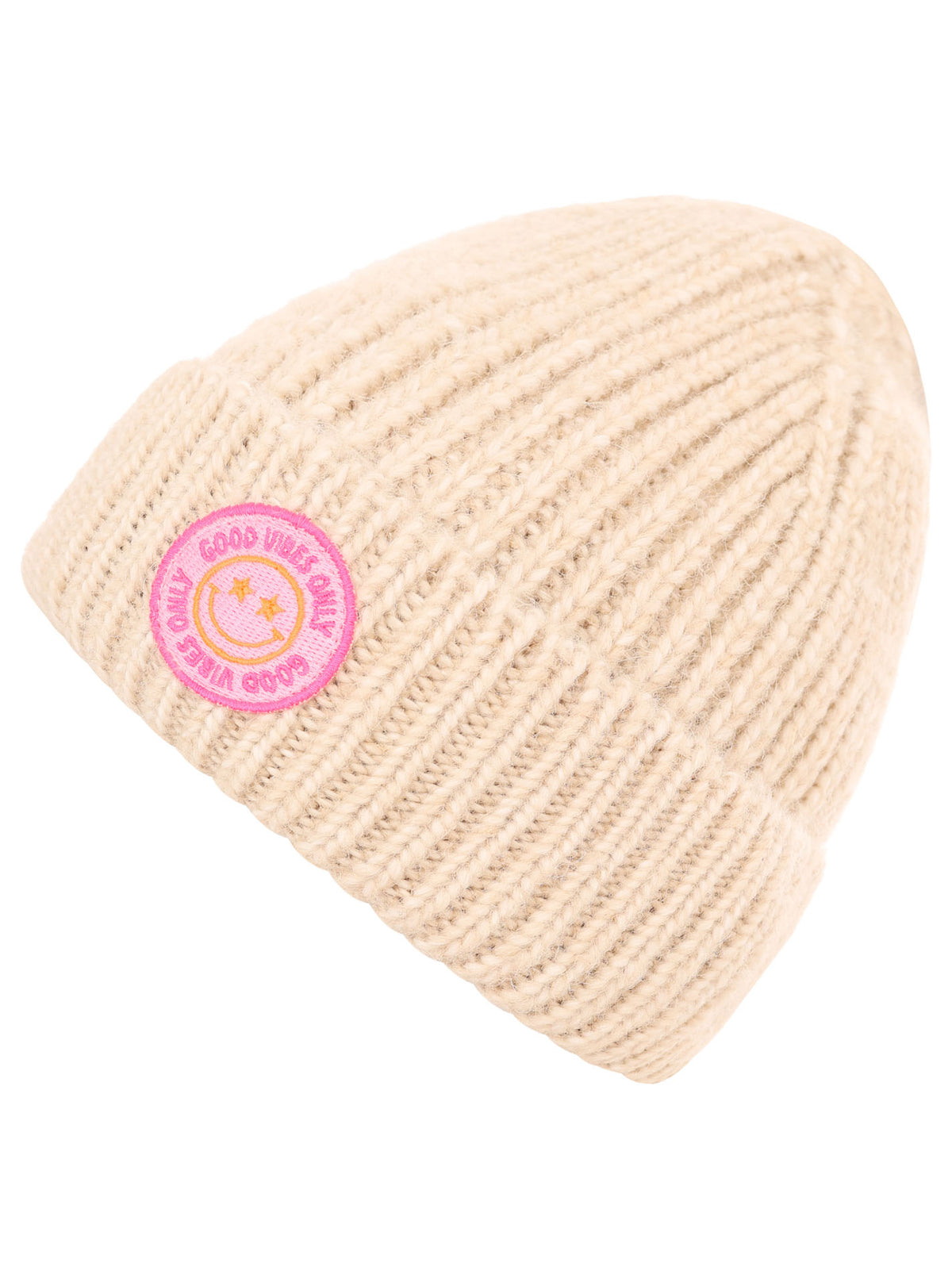 Zwillingsherz - Edle Mütze "Good Vibes Only" Beige/Pink