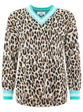 Zwillingsherz -  Pullover Leo/Leopard - Beige/Türkis