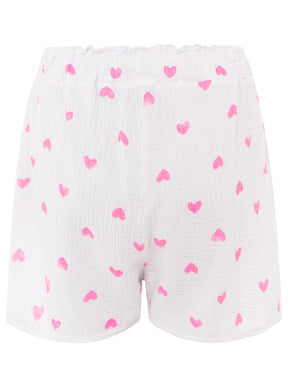 Zwillingsherz - Musselin Shorts - Herz Weiß/Pink