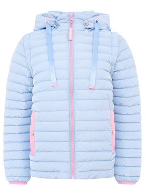 Zwillingsherz - Steppjacke mit abnehmbaren Ärmeln "Strandglück Moin" - Blau/Pink