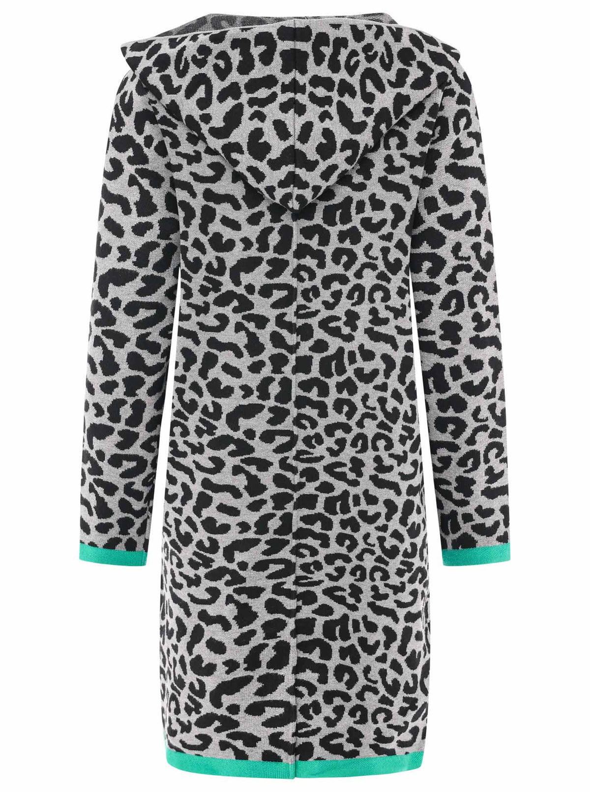 Zwillingsherz Strickjacke mit Kapuze Leo/Leopard - Schwarz/Grau/Grün