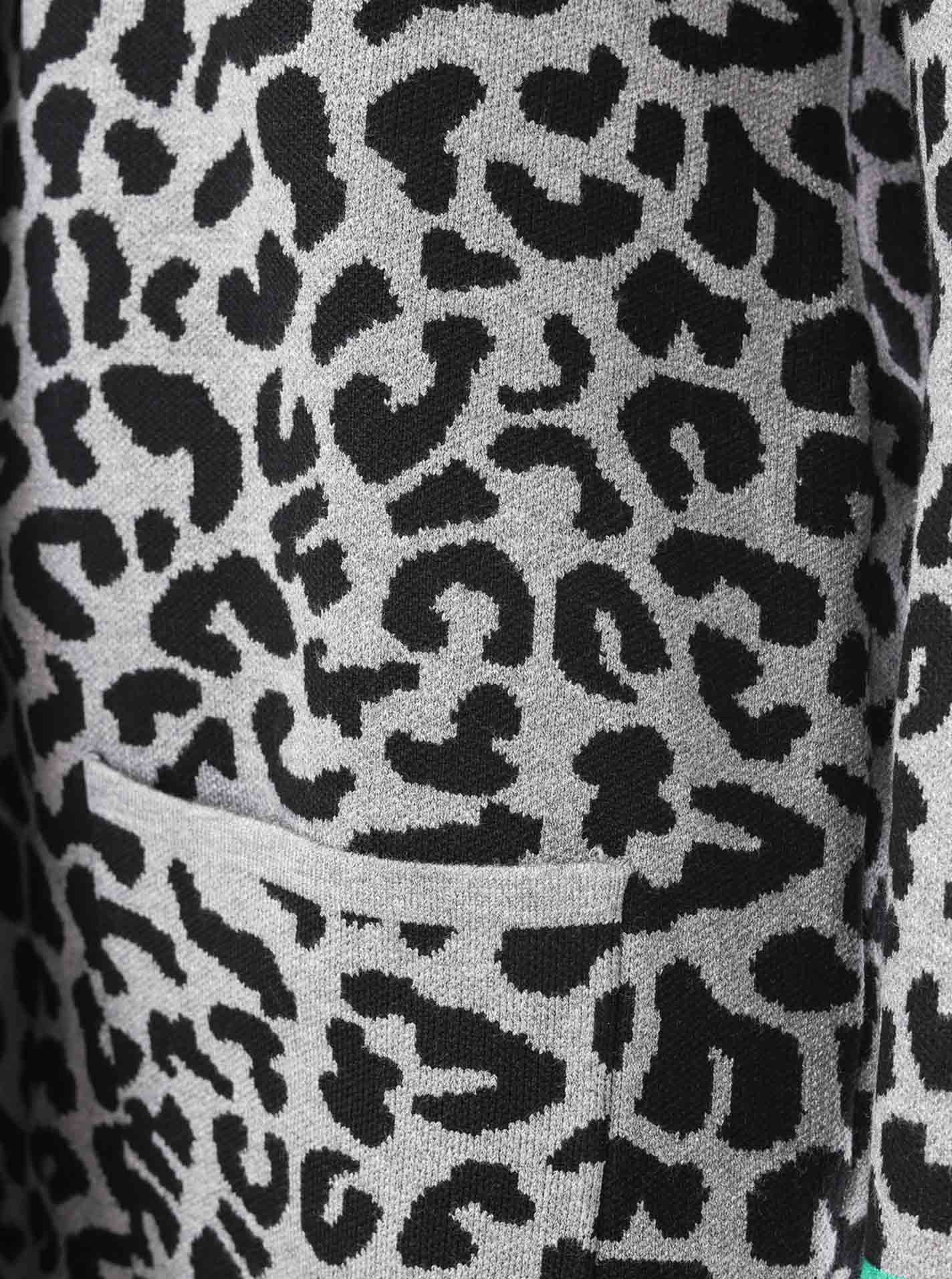 Zwillingsherz Strickjacke mit Kapuze Leo/Leopard - Schwarz/Grau/Grün