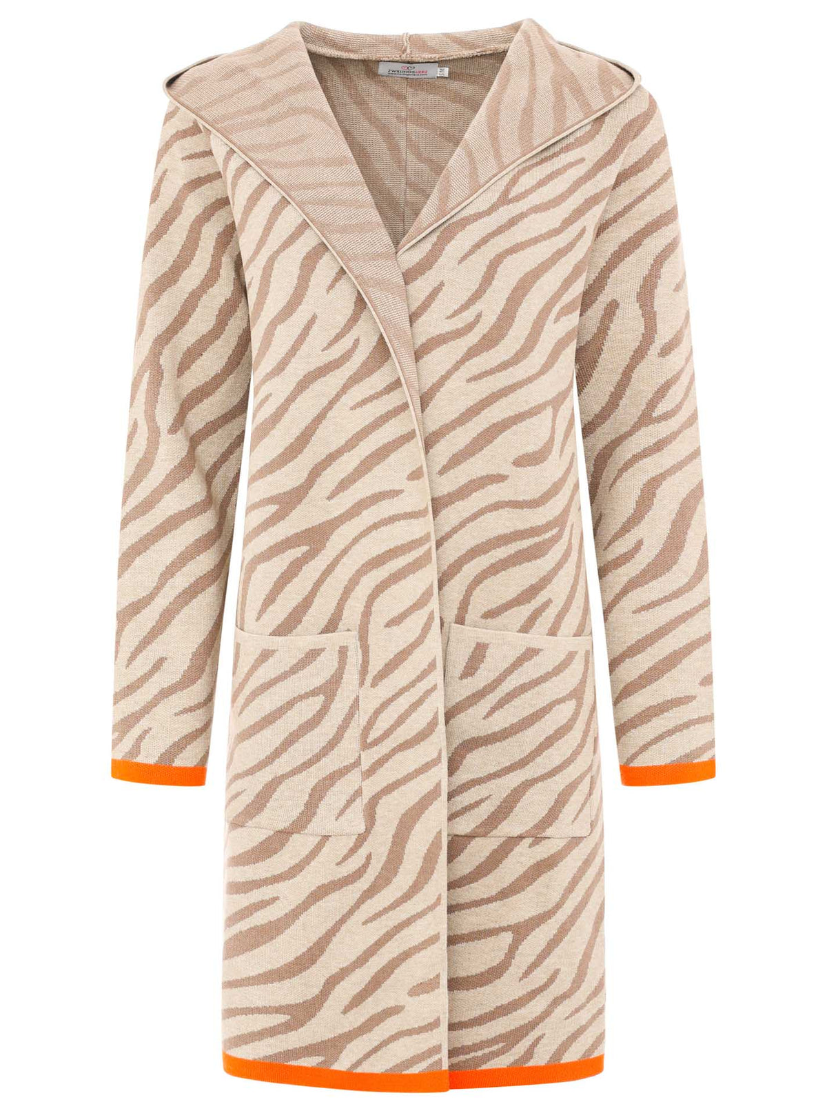 Zwillingsherz Strickjacke mit Kapuze Zebra - Beige/Orange