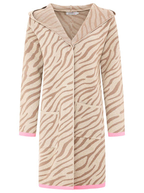 Zwillingsherz Strickjacke mit Kapuze Zebra - Beige/Pink