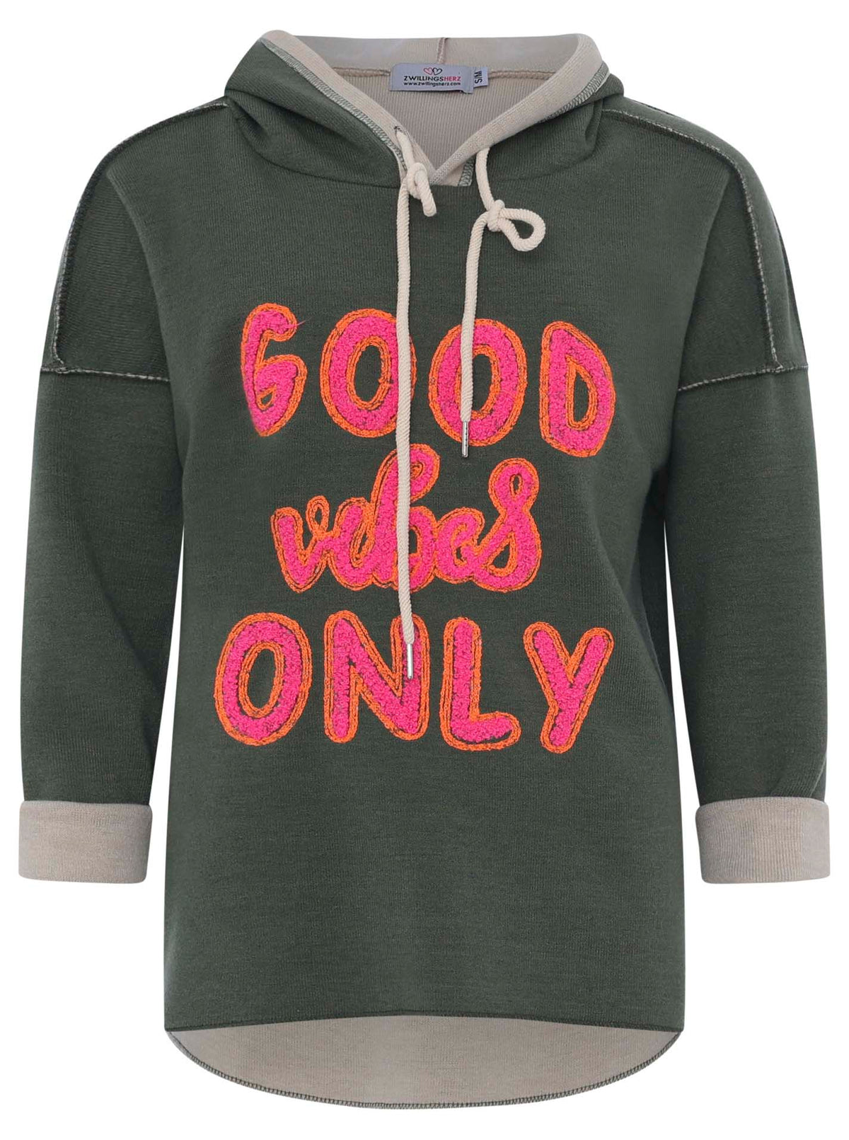 Zwillingsherz - Made in Italy Hoodie "Good Vibes Only" - Khaki