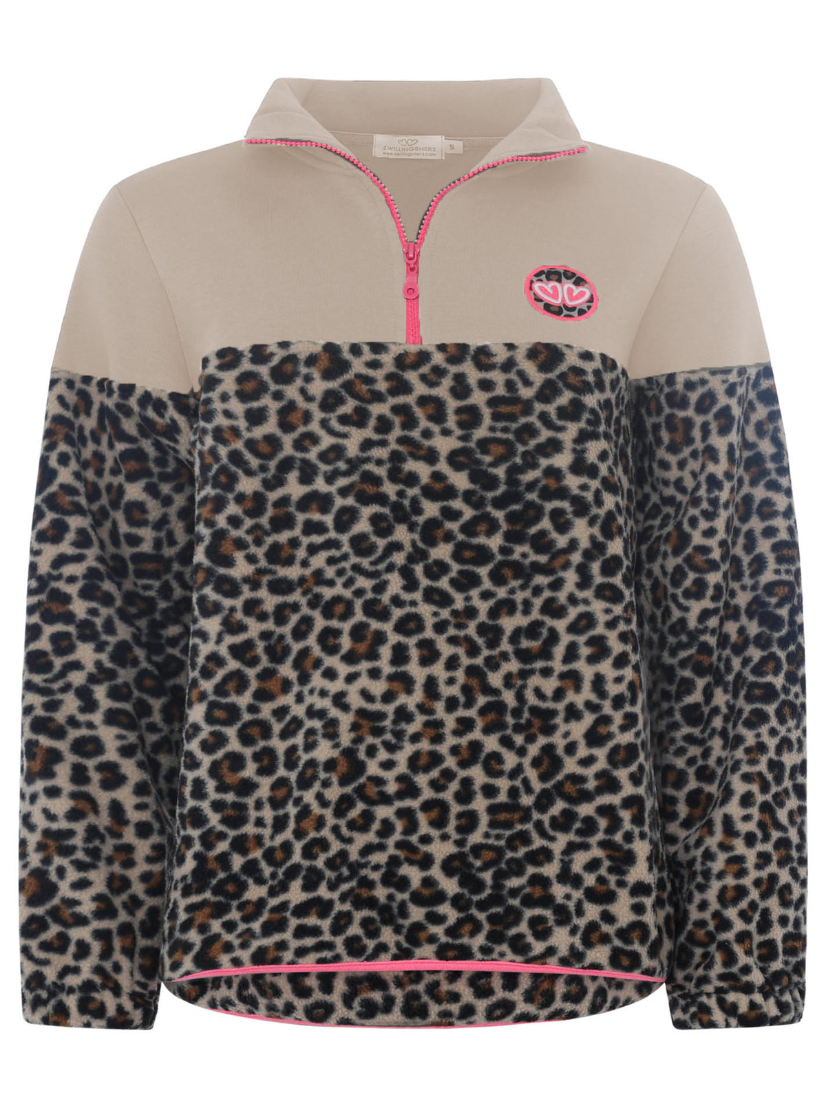 Zwillingsherz - Troyer Sweat Zipper "Leo Leopard" - Beige