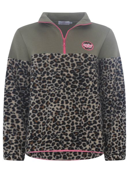 Zwillingsherz - Troyer Sweat Zipper "Leo Leopard" - Khaki