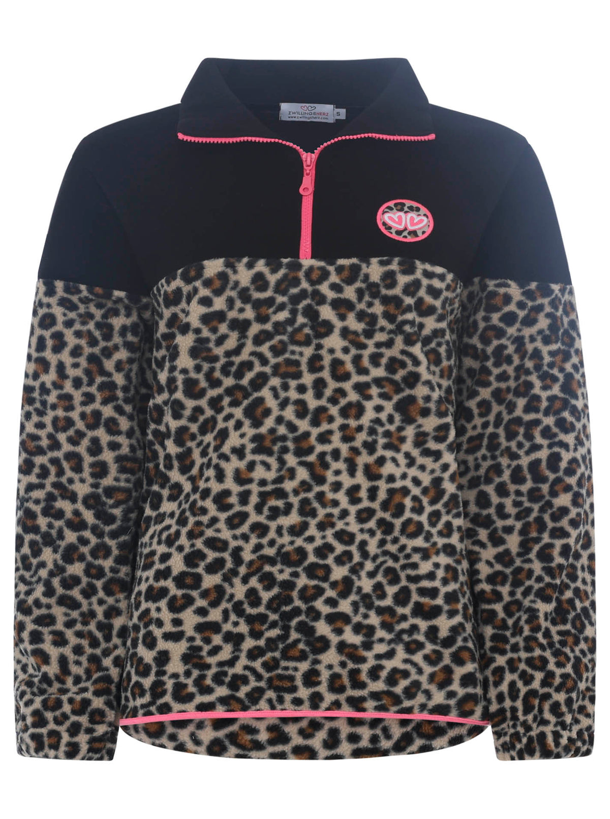 Zwillingsherz - Troyer Sweat Zipper "Leo Leopard" - Schwarz