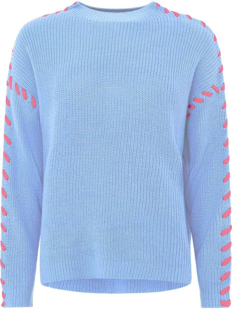 Zwillingsherz - Woll Pullover "Stiching" - Blau