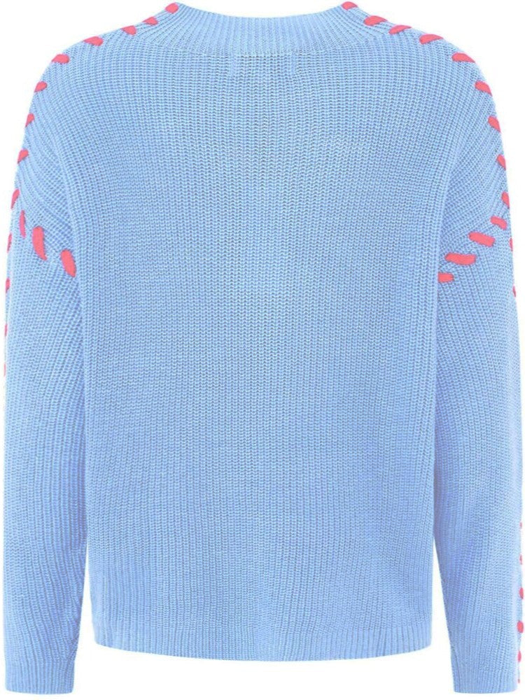 Zwillingsherz - Woll Pullover "Stiching" - Blau