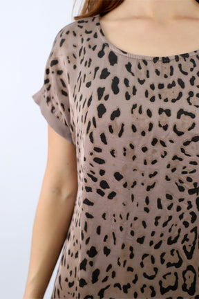 Seiden-Shirt mit Leo Print - Taupe