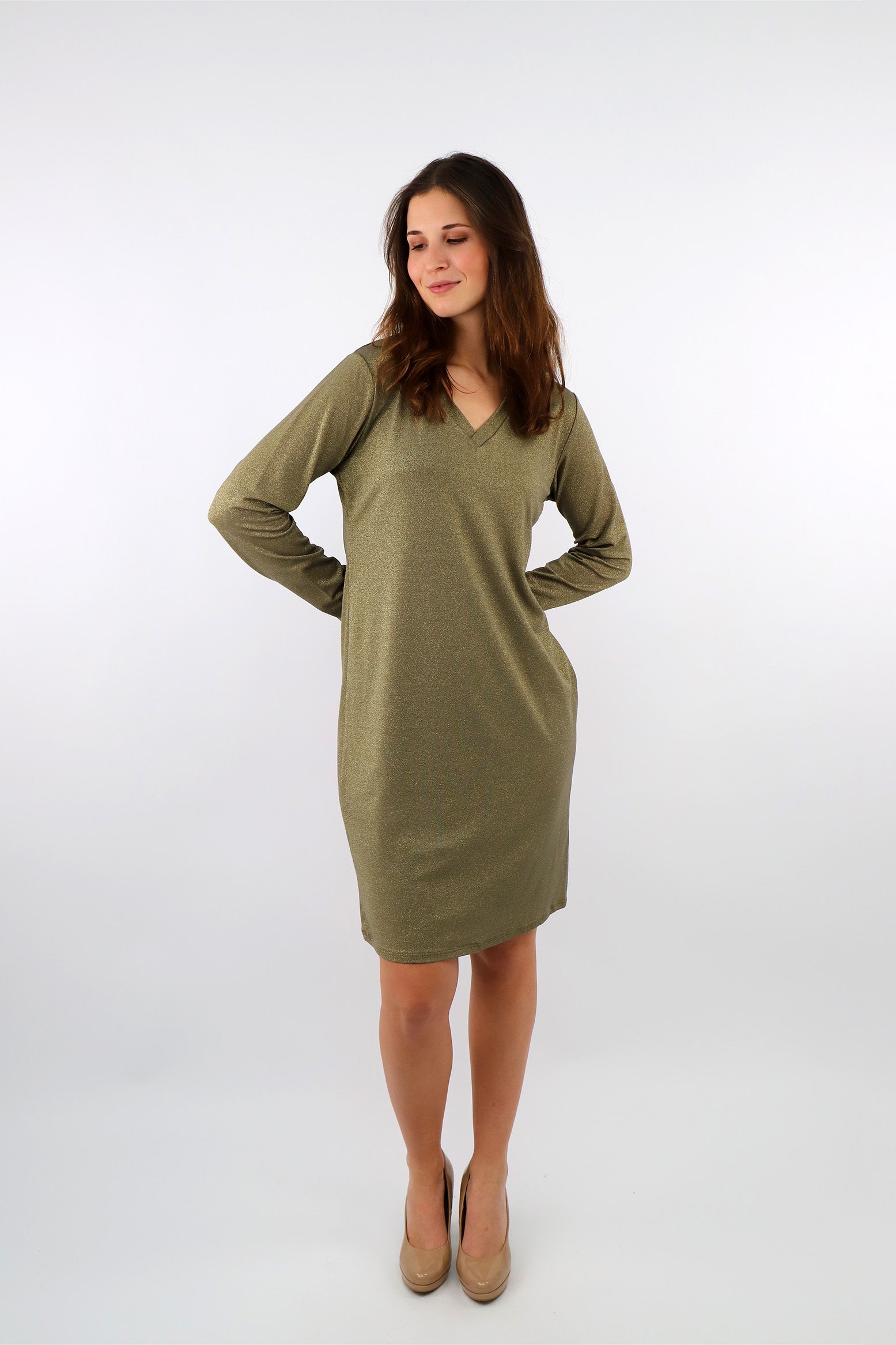 Festliches Lurex Kleid - Khaki