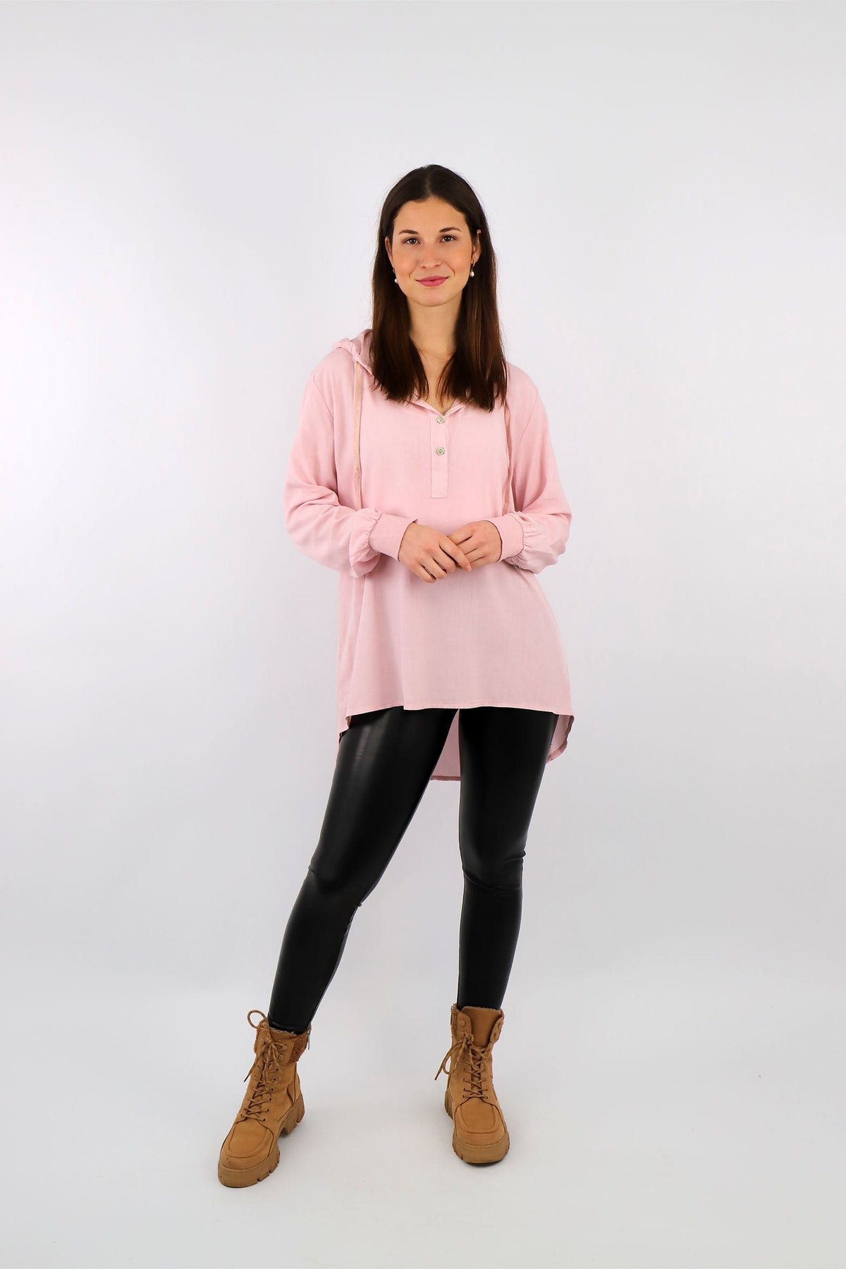 Zwillingsherz Komfort-Bluse mit Kapuze - Rosa