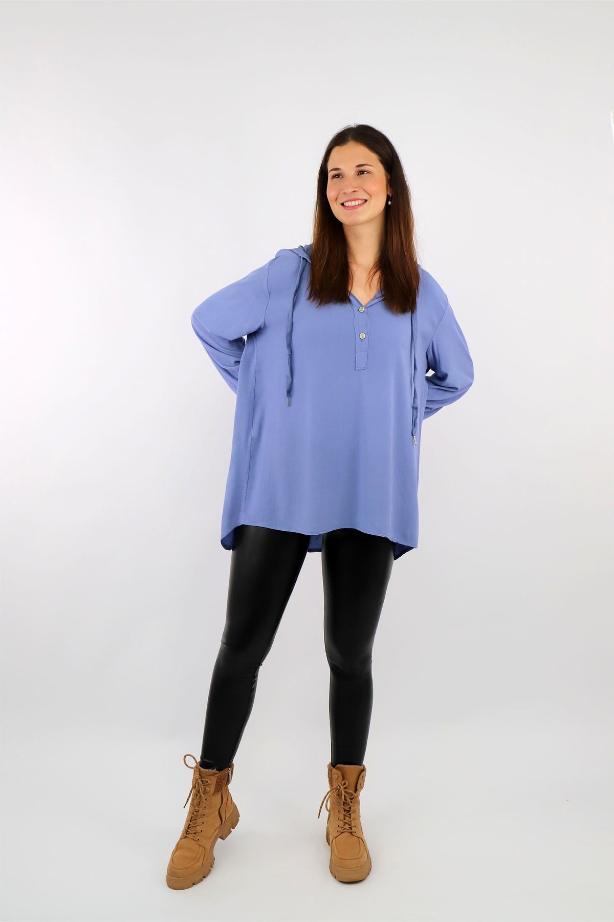 Zwillingsherz Komfort-Bluse mit Kapuze - Blau