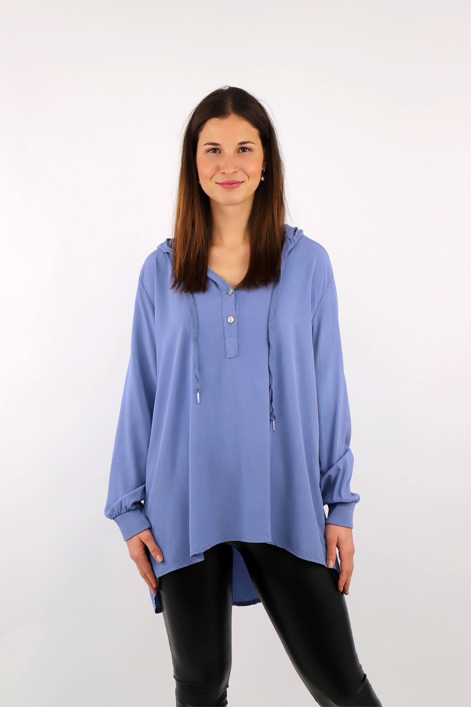 Komfort-Bluse mit Kapuze - Blau