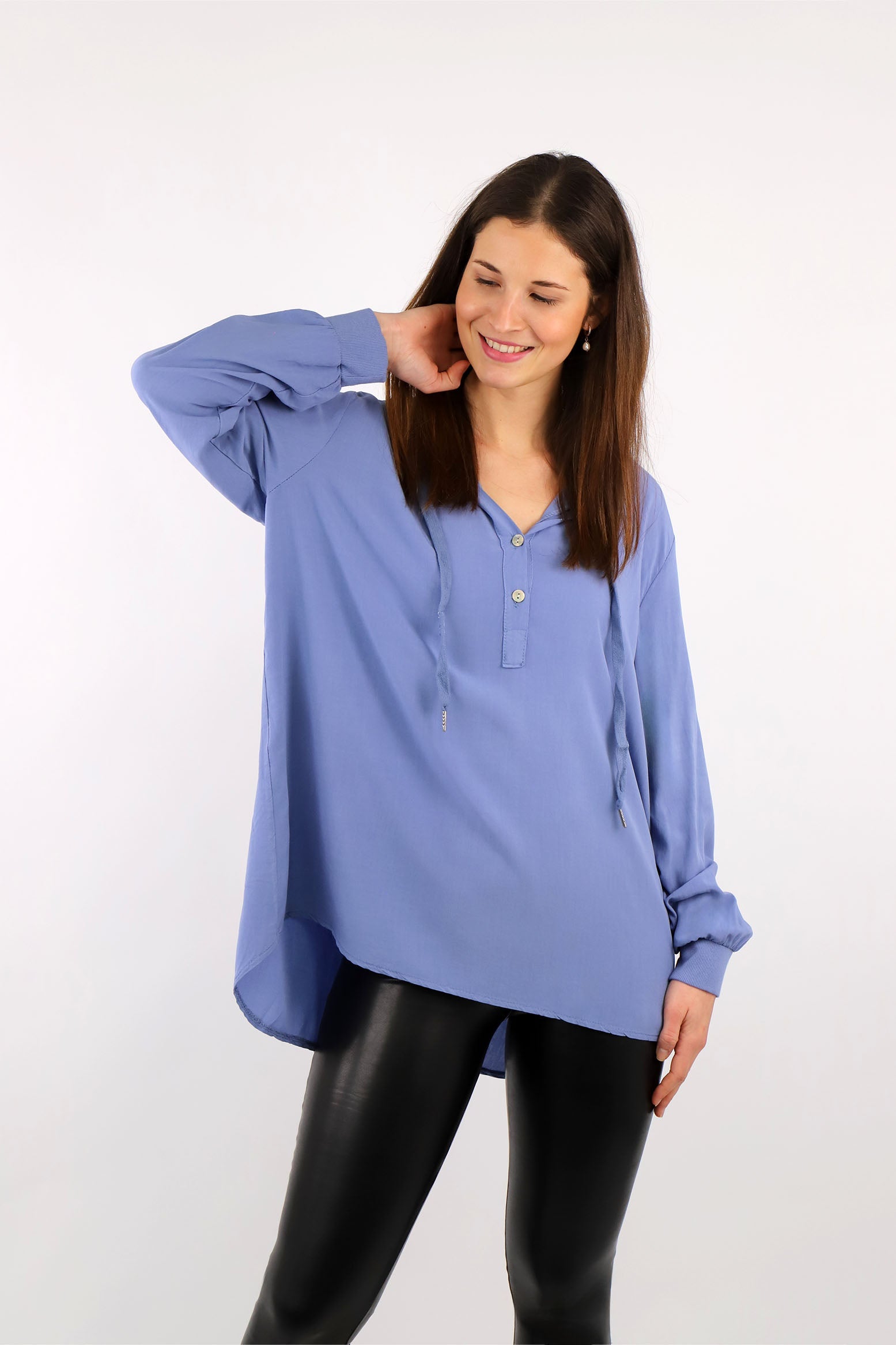 Komfort-Bluse mit Kapuze - Blau