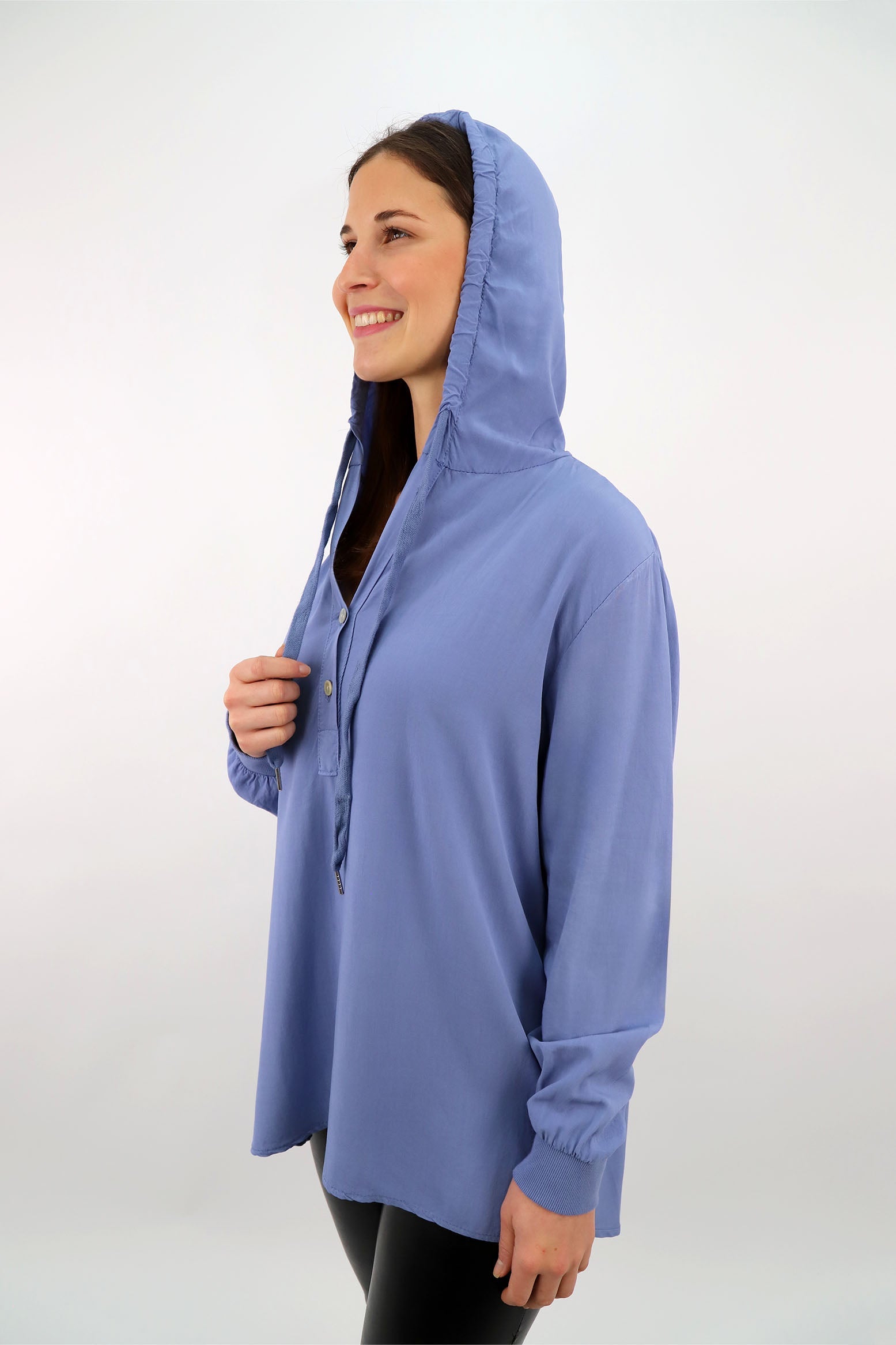 Komfort-Bluse mit Kapuze - Blau