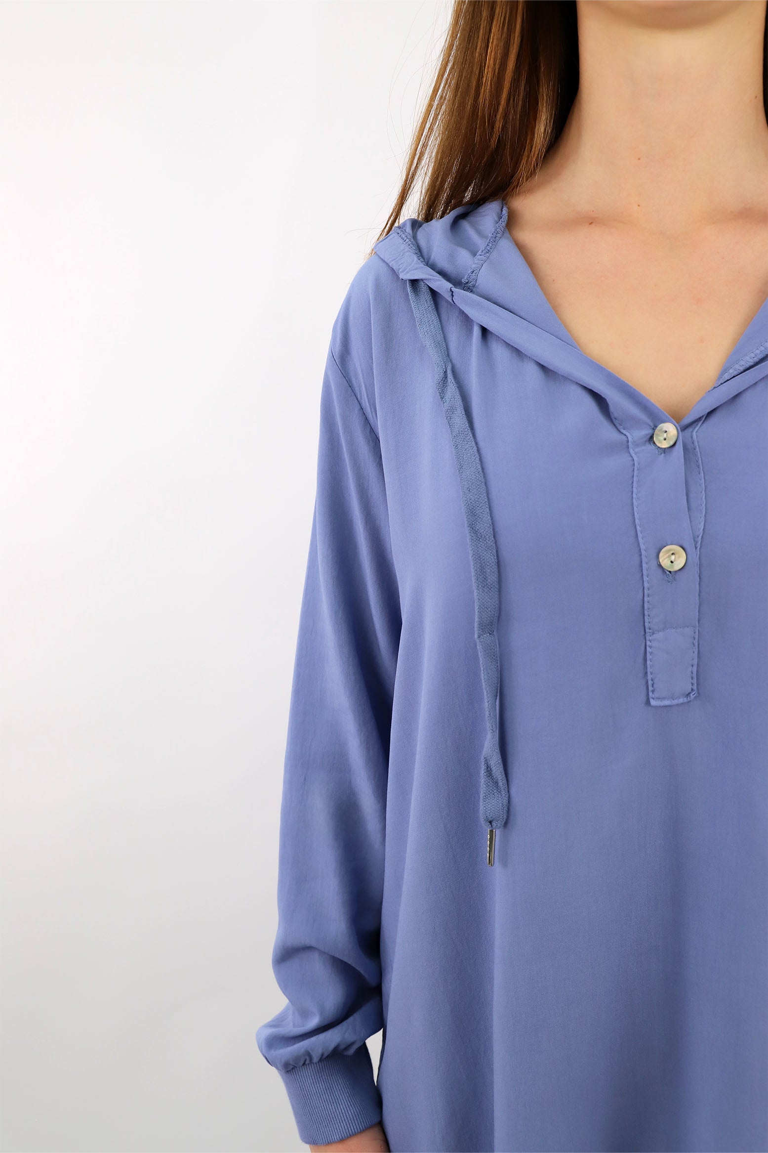 Komfort-Bluse mit Kapuze - Blau