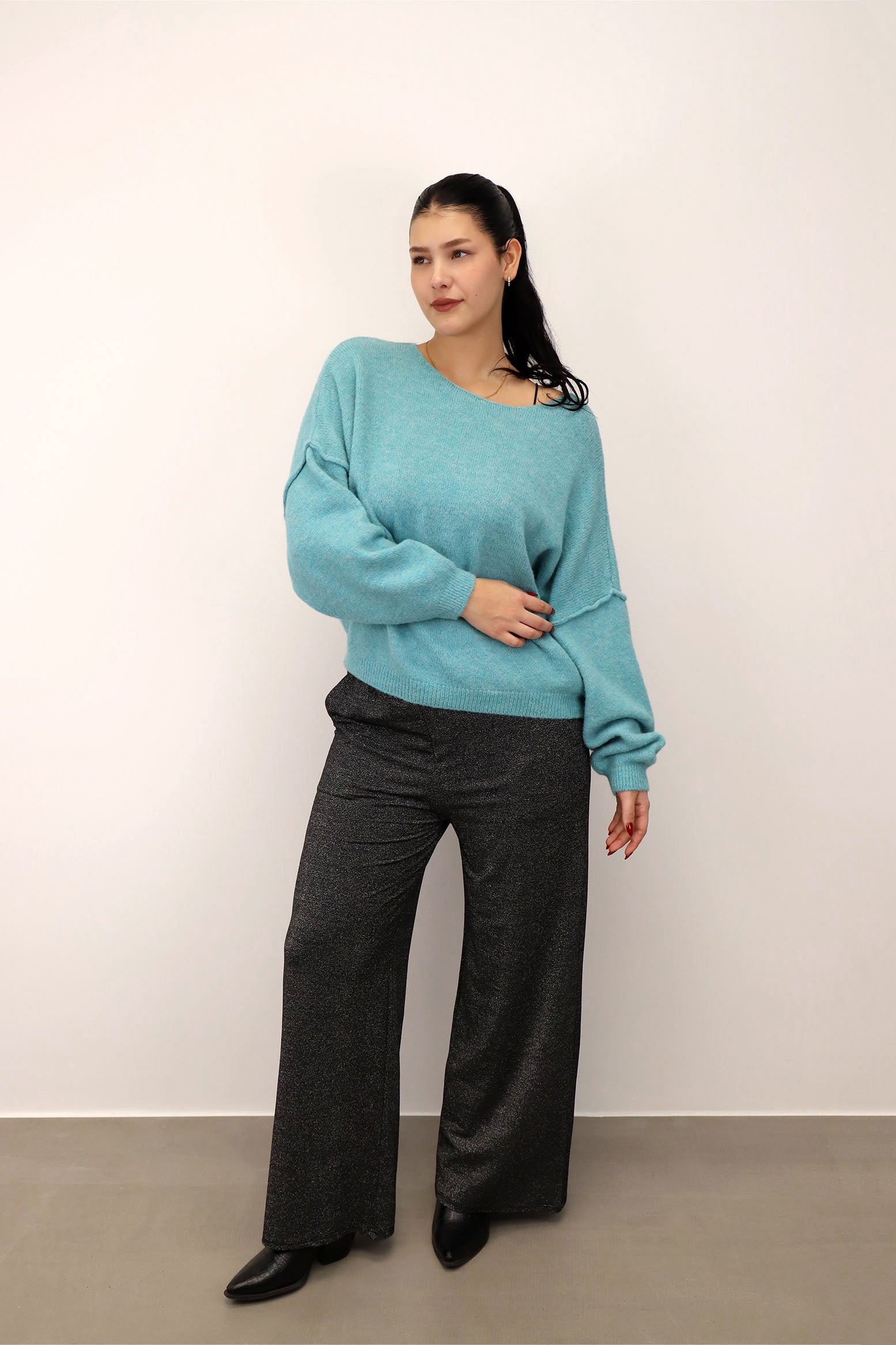 Pullover mit aufgesetzter Naht - Hellblau