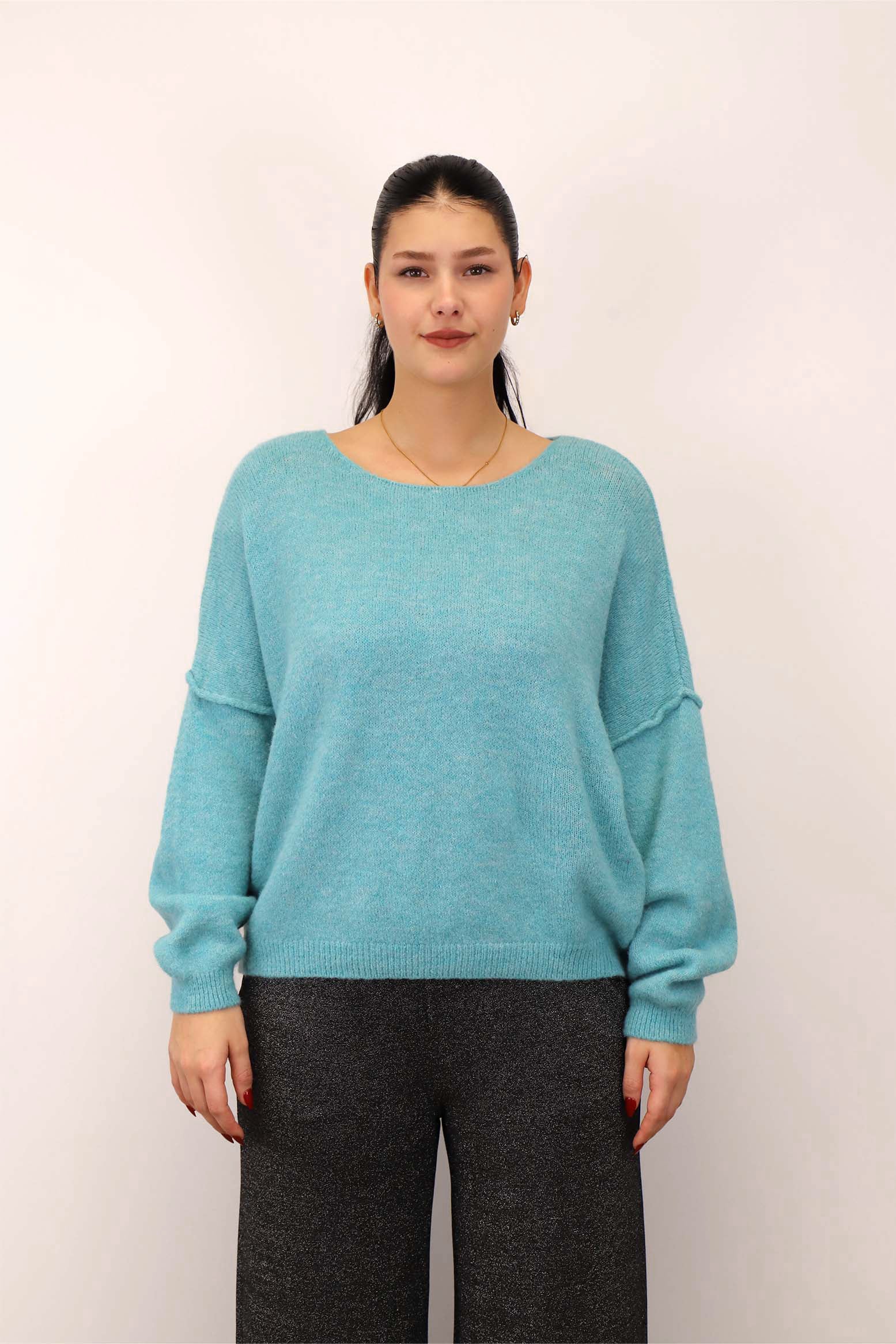 Pullover mit aufgesetzter Naht - Hellblau