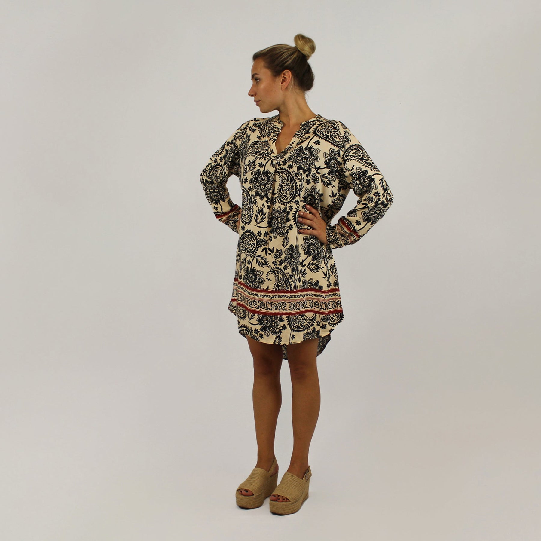 Kleid Paisley-Design - Schwarz