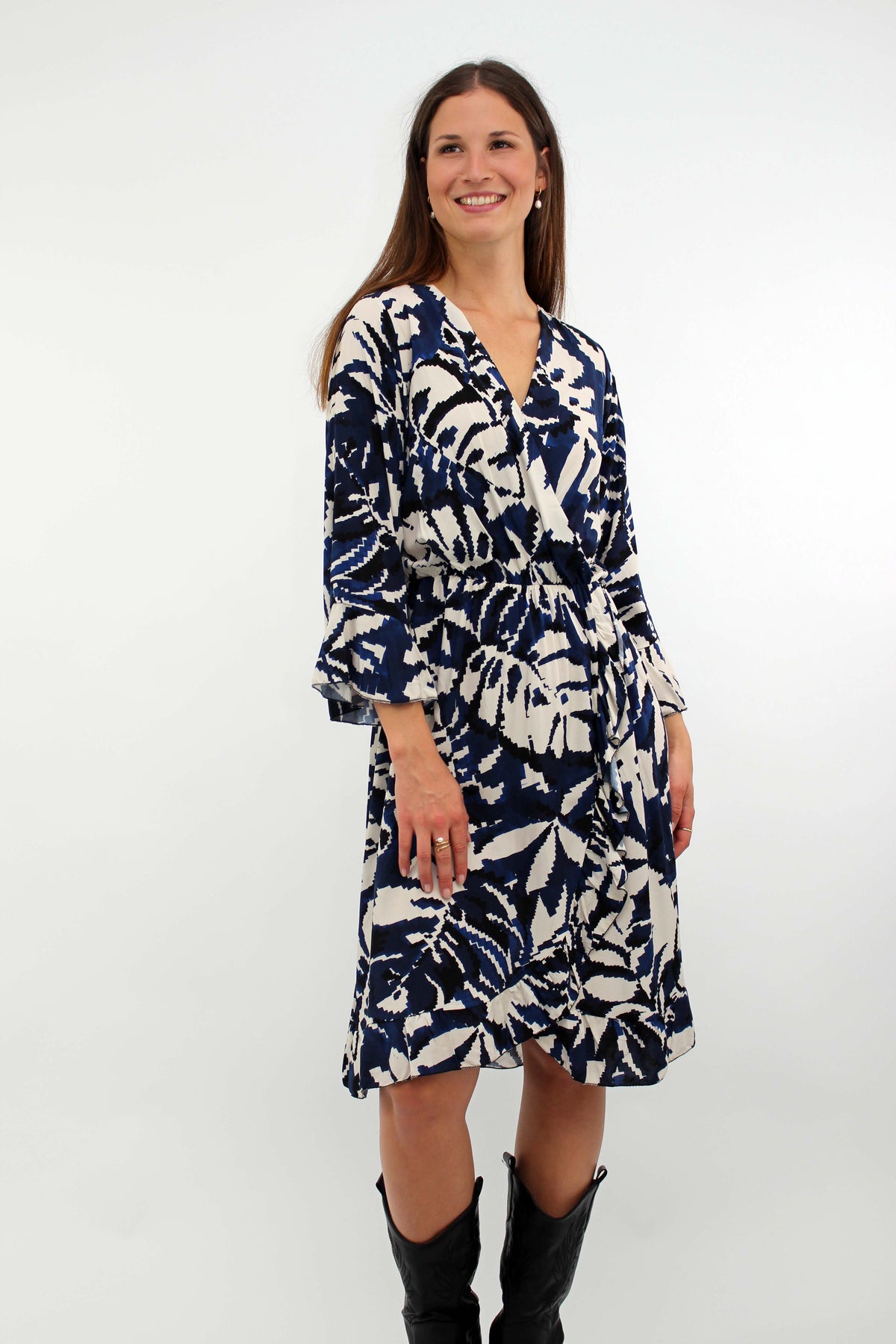 Kleid mit Print - Dunkelblau/Weiß