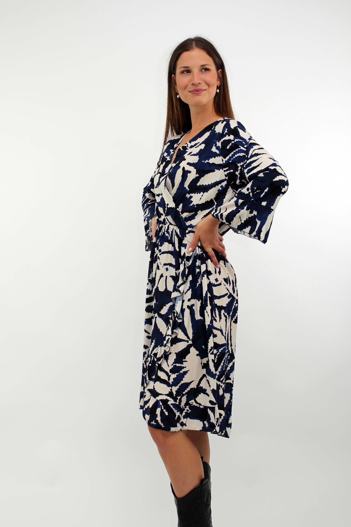 Kleid mit Print - Dunkelblau/Weiß