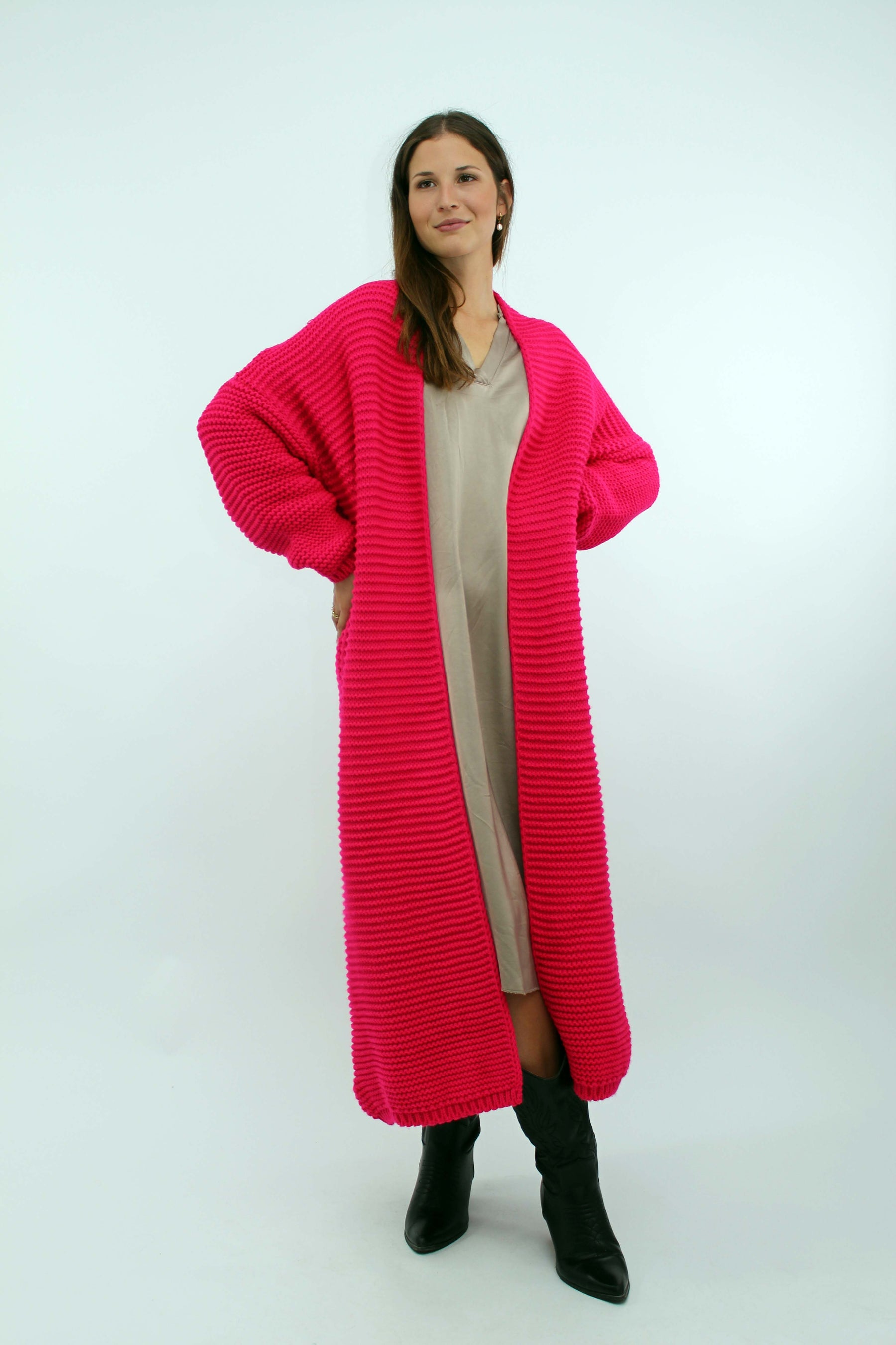 Strickjacke lang - Pink