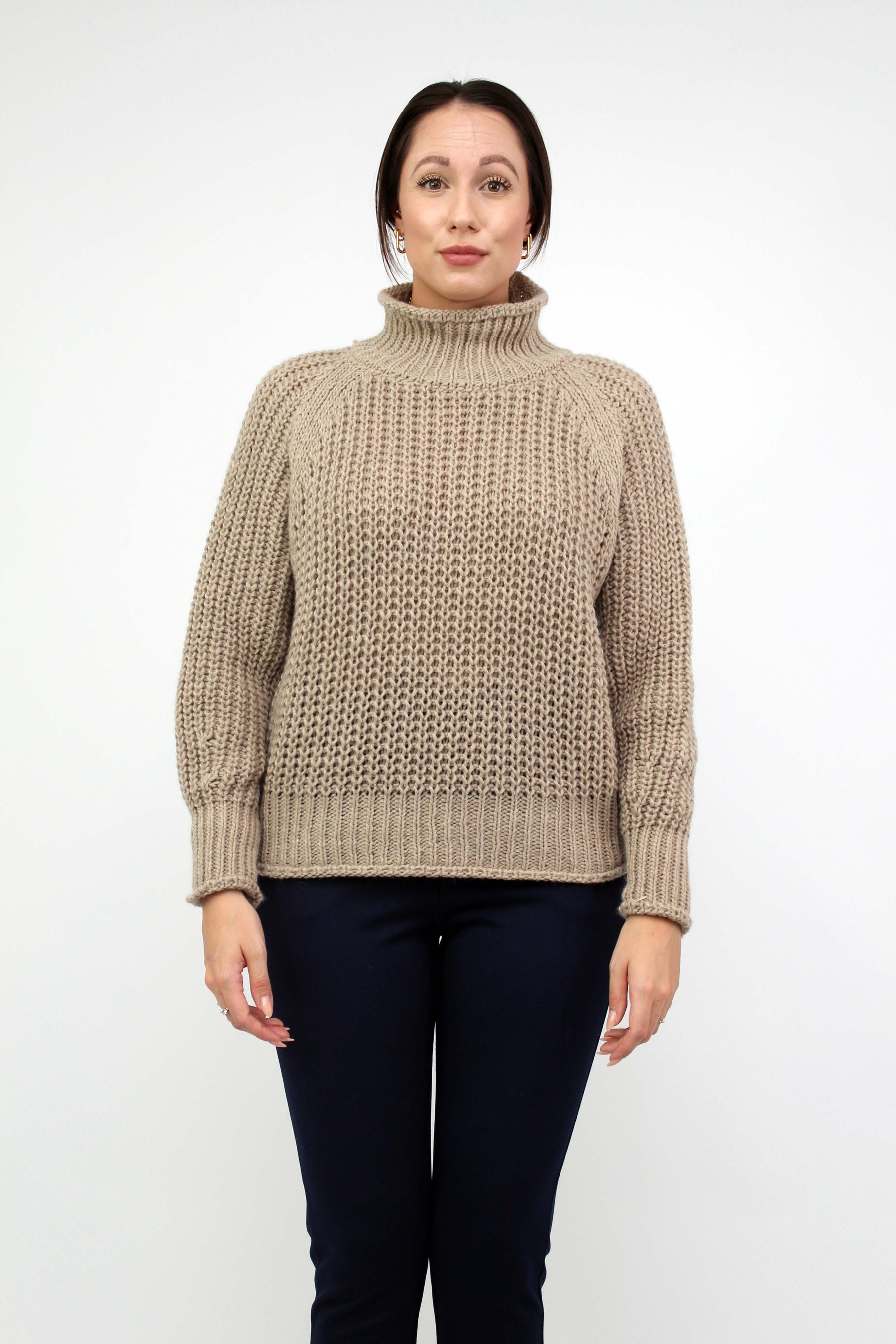 Pullover Stehkragen Grobstrick - Beige