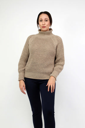 Pullover Stehkragen Grobstrick - Beige