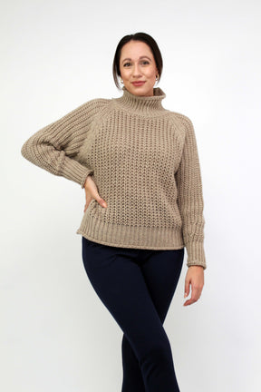 Pullover Stehkragen Grobstrick - Beige