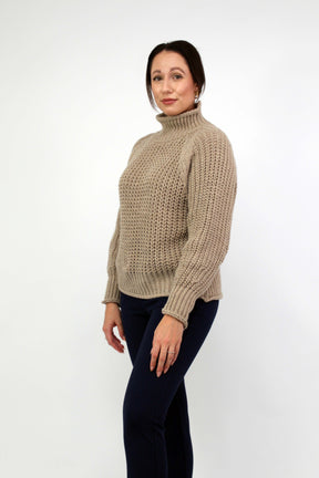 Pullover Stehkragen Grobstrick - Beige