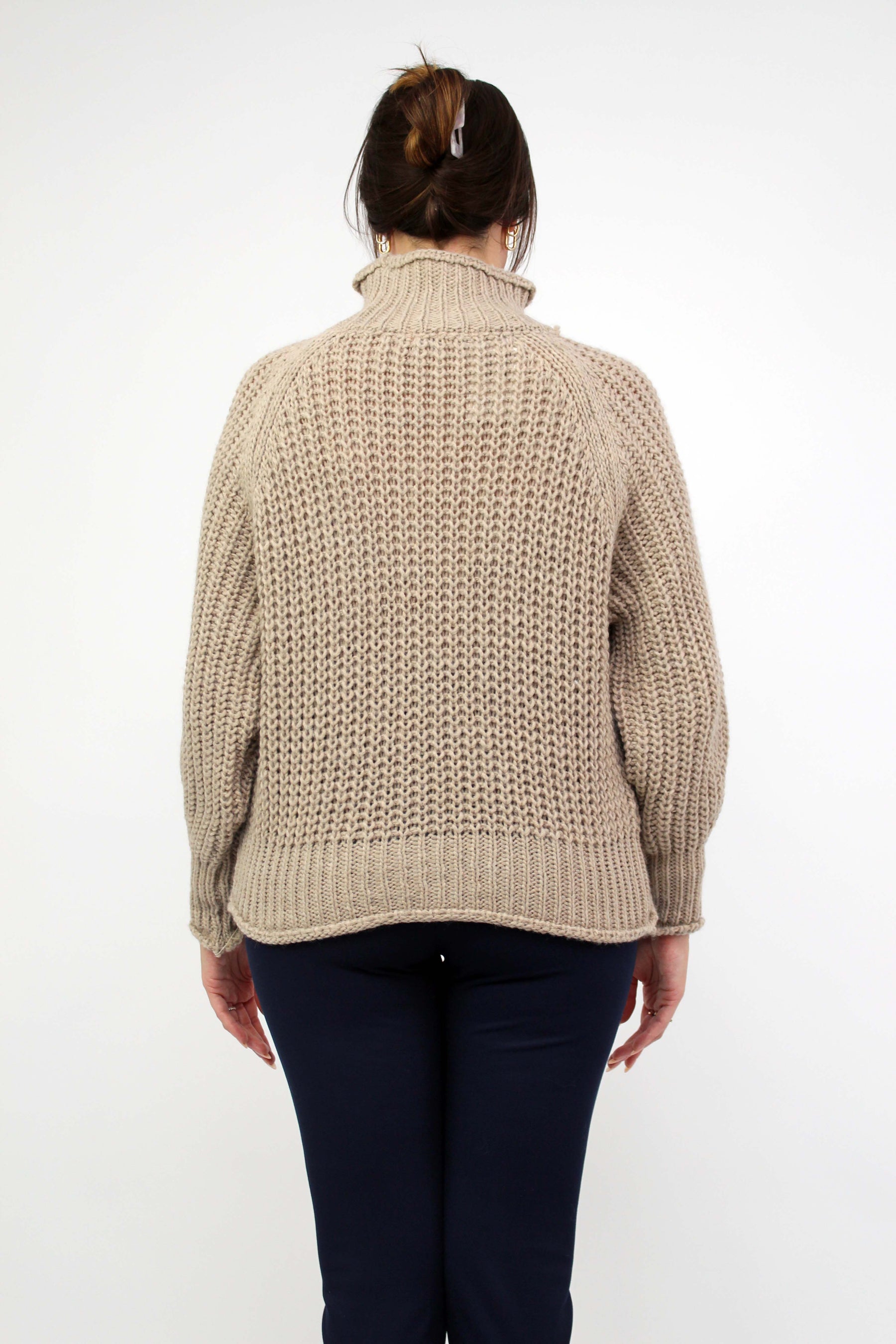 Pullover Stehkragen Grobstrick - Beige