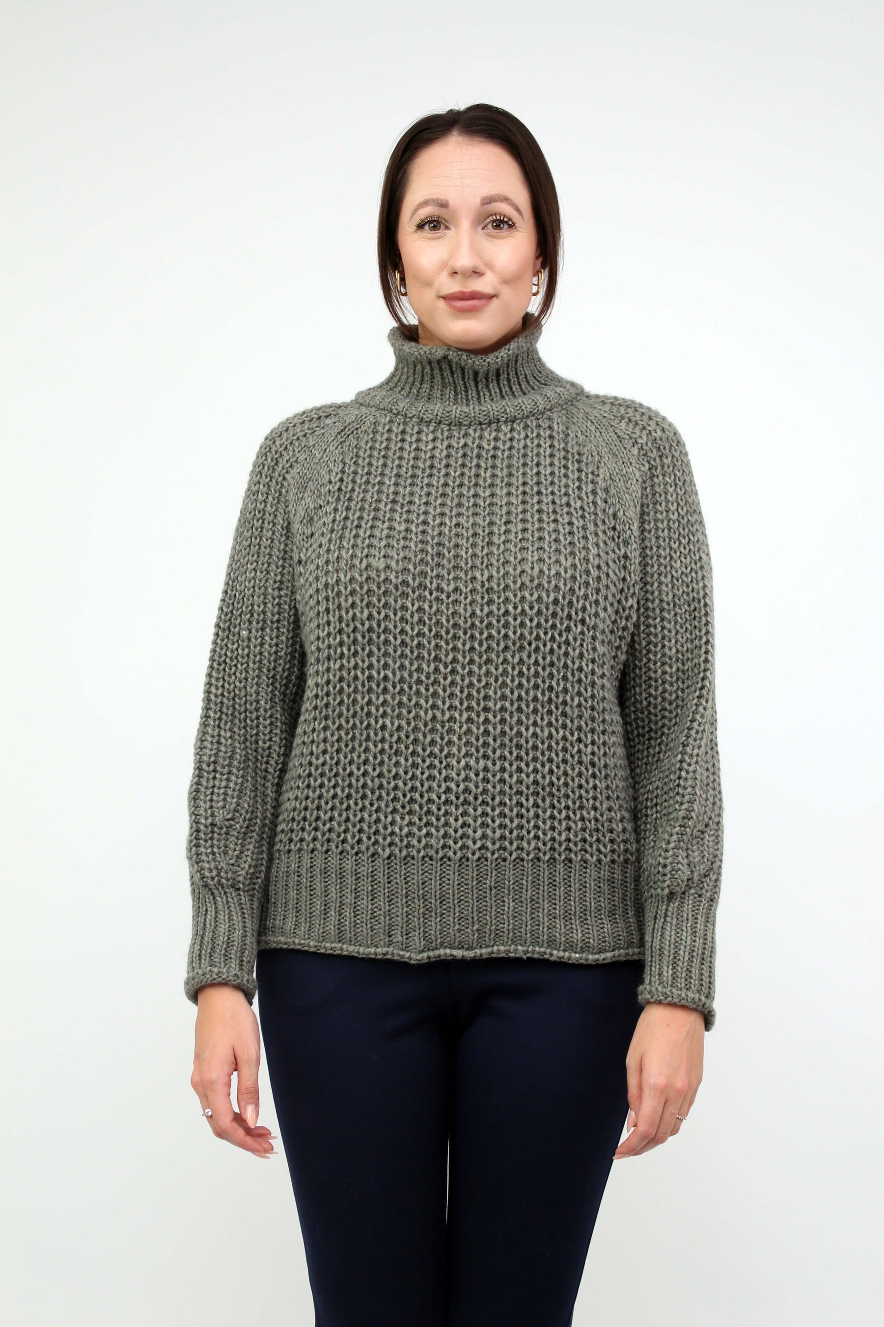 Pullover Stehkragen Grobstrick - Khaki