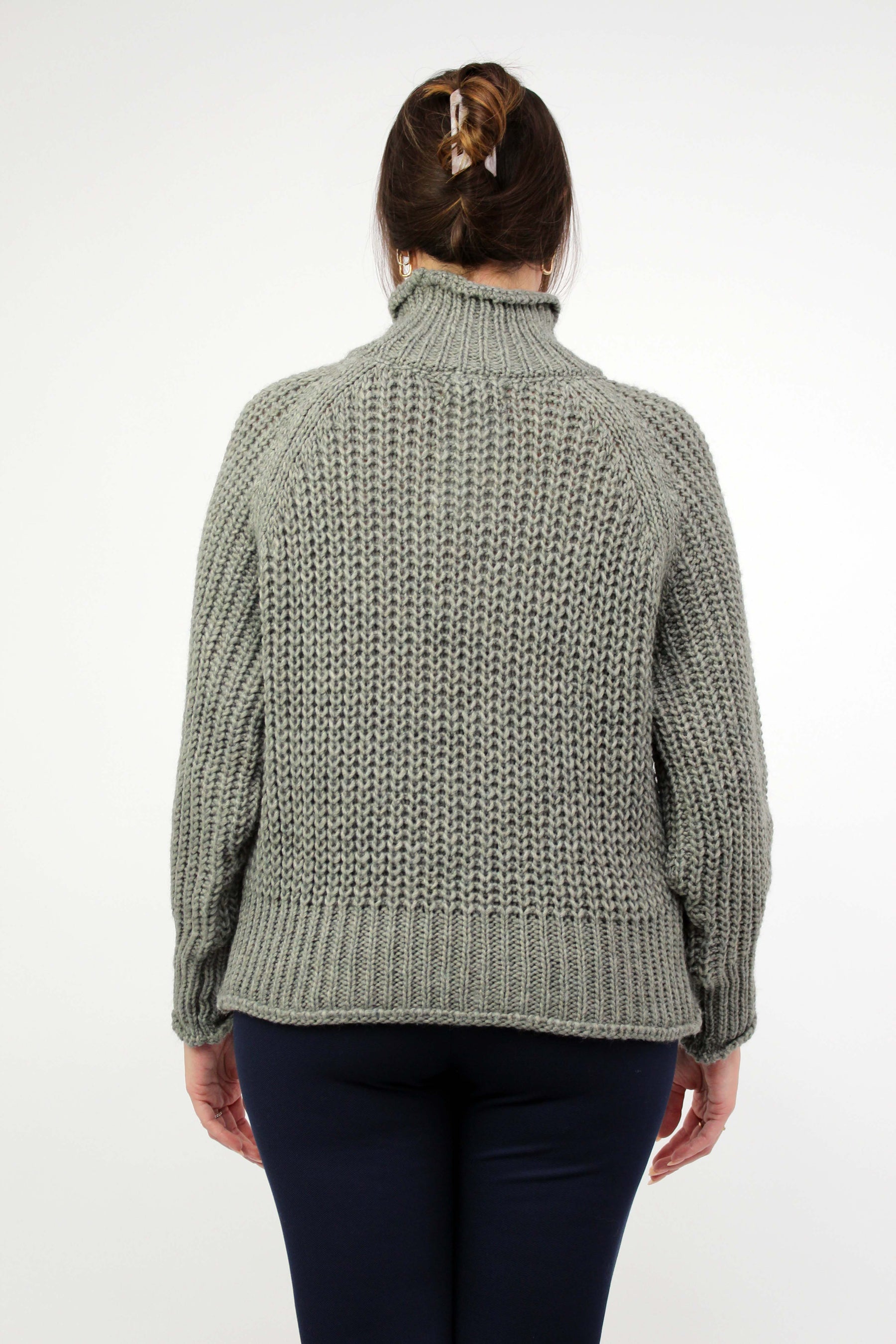 Pullover Stehkragen Grobstrick - Khaki