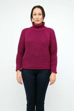 Pullover Stehkragen Grobstrick - Beere