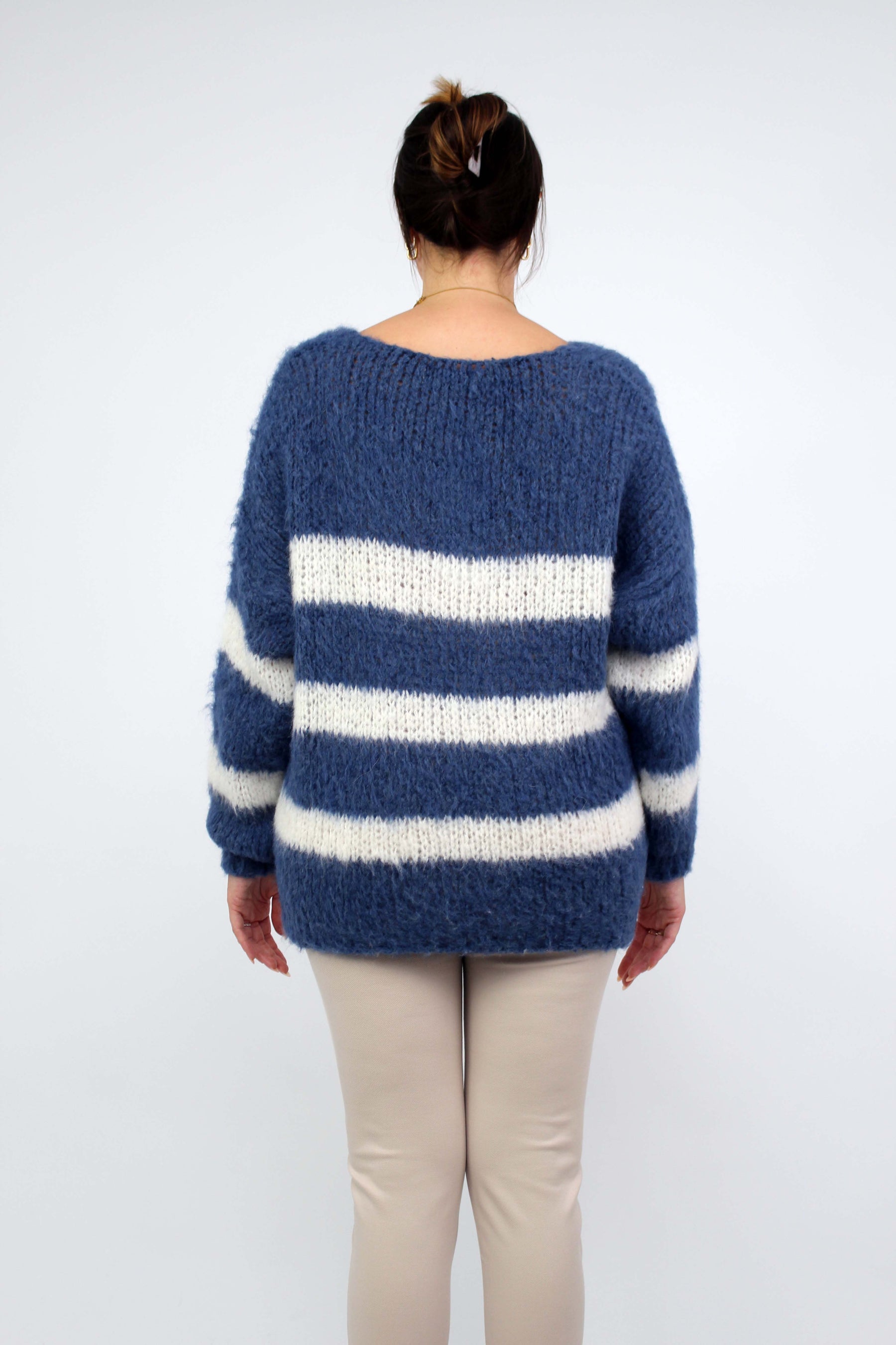 Pullover Streifen "Gebrushed" - Jeansblau