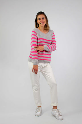 Pullover Streifenoptik - Grau/Pink