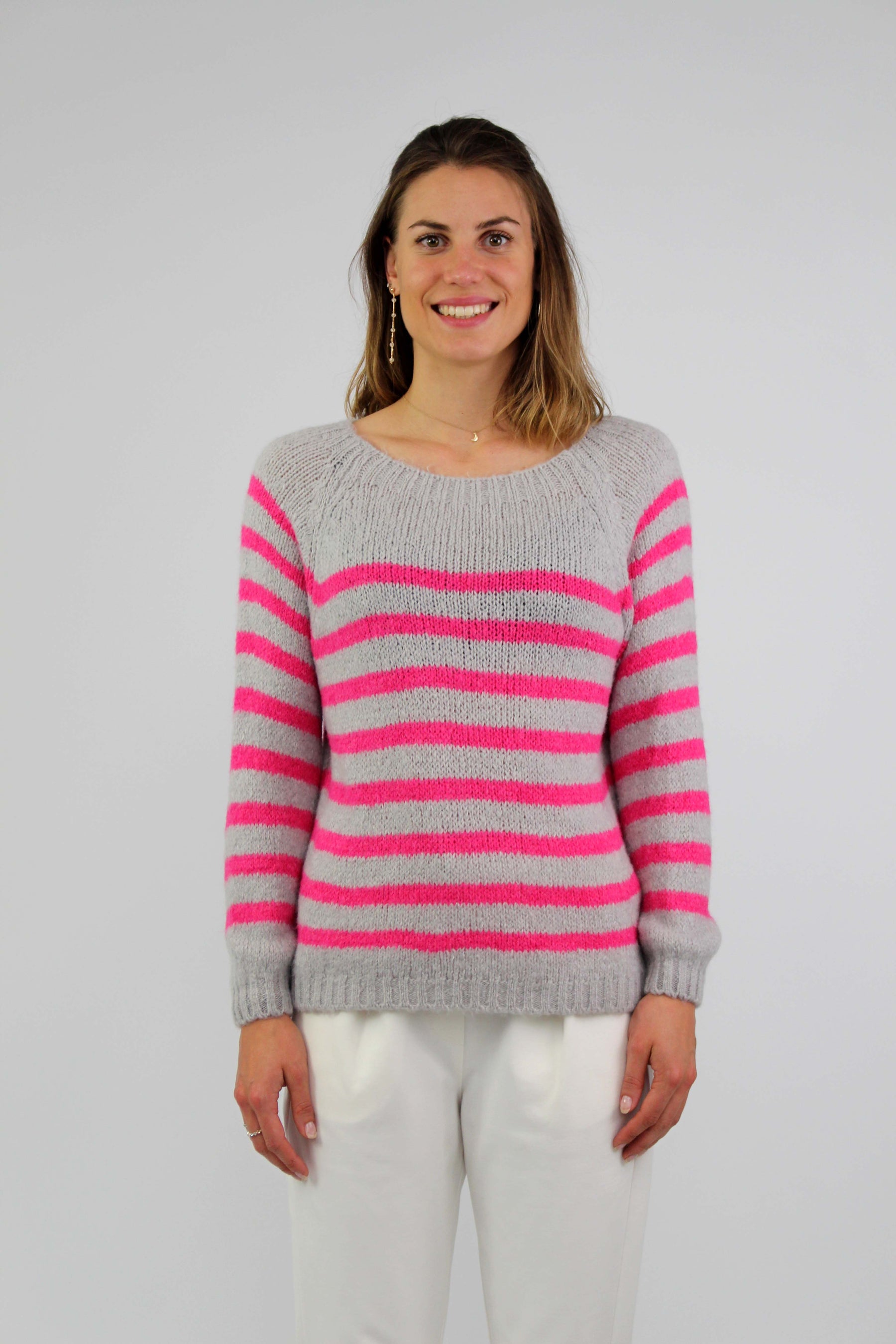 Pullover Streifenoptik - Grau/Pink