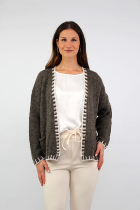 Strickjacke mit Kontrast-Rand - Braun