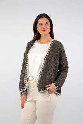 Strickjacke mit Kontrast-Rand - Braun