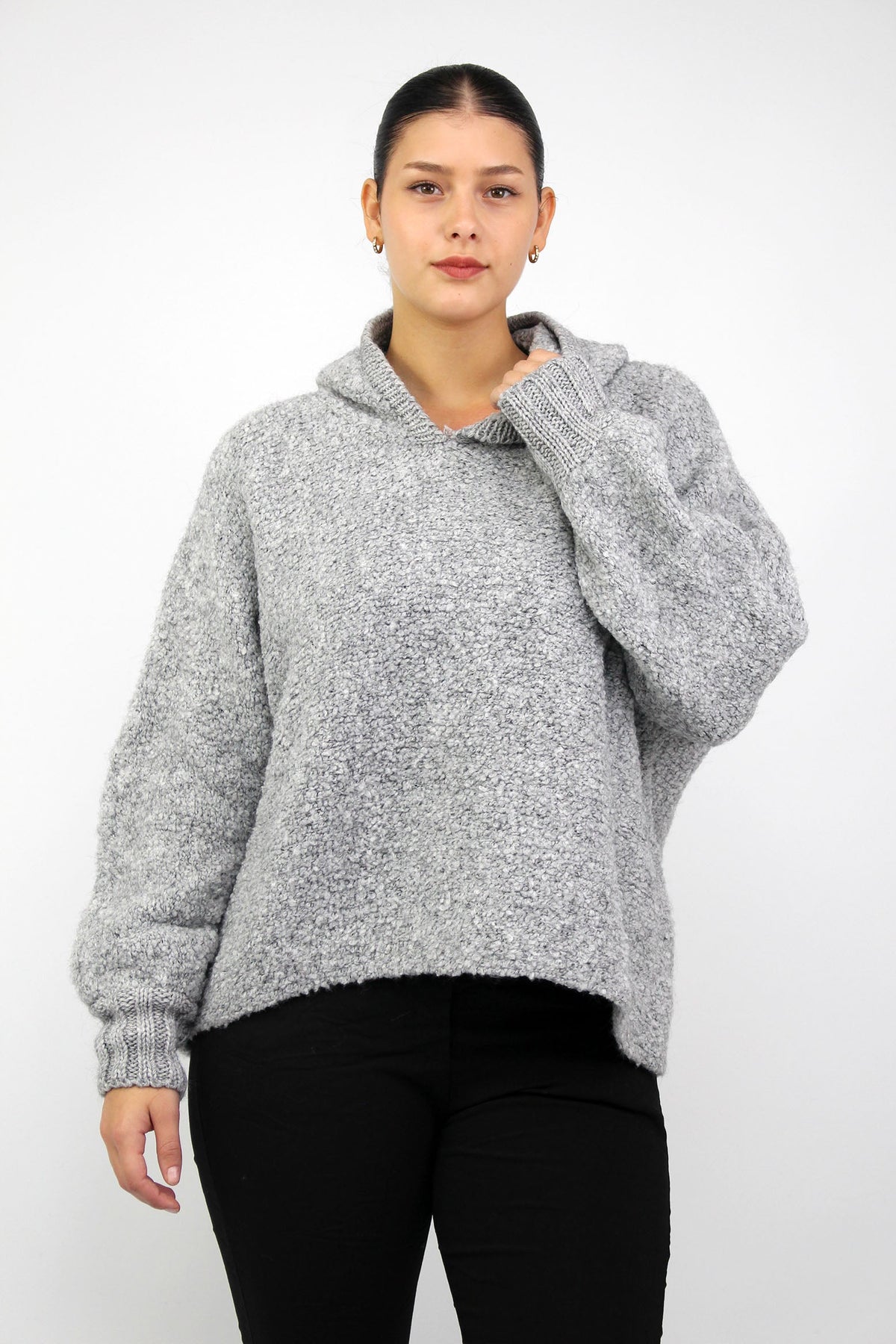 Pullover "Bouclee mit Kapuze" - Grau