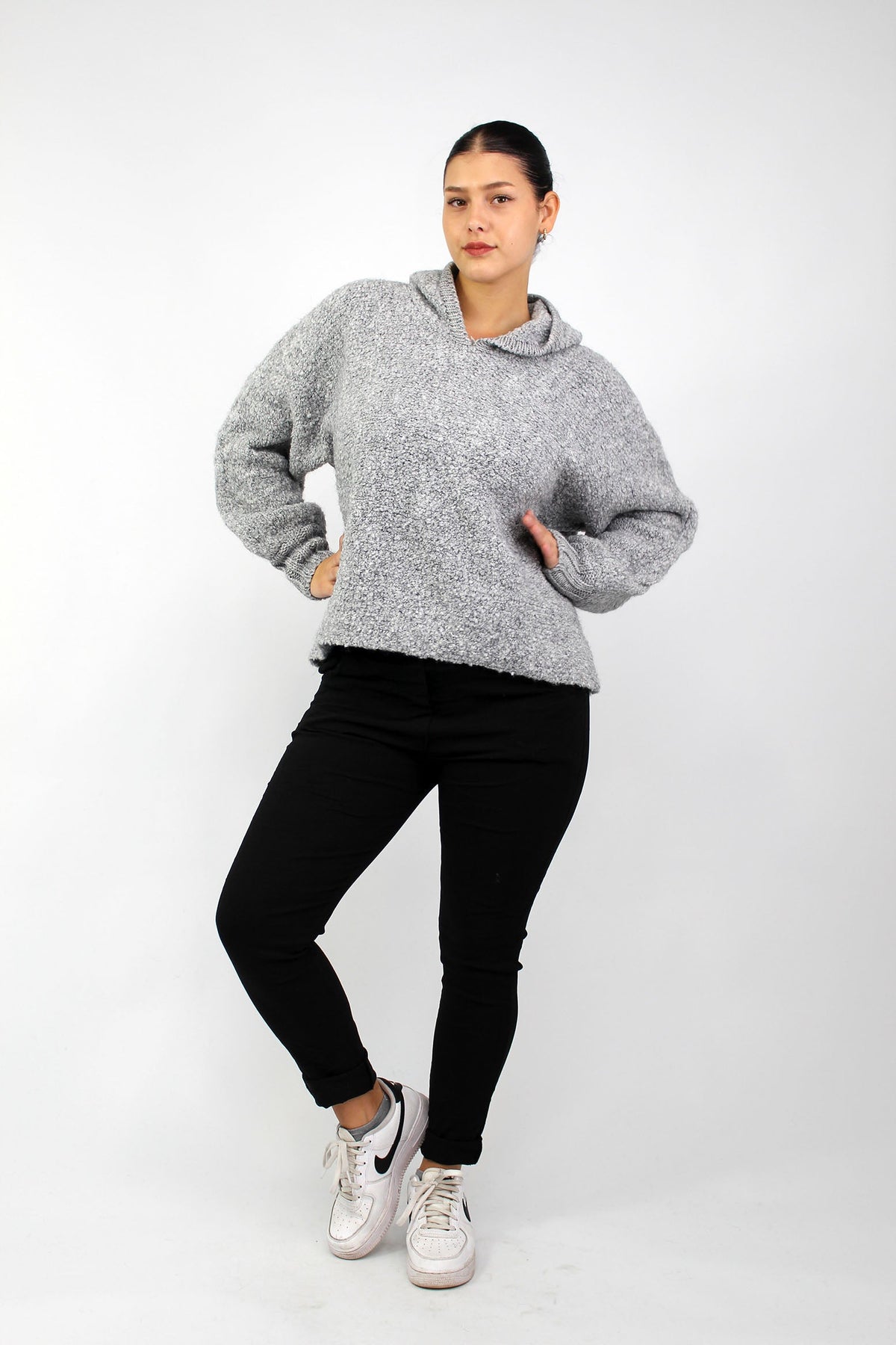 Pullover "Bouclee mit Kapuze" - Grau