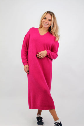 Strickkleid mit V-Ausschnitt - Pink