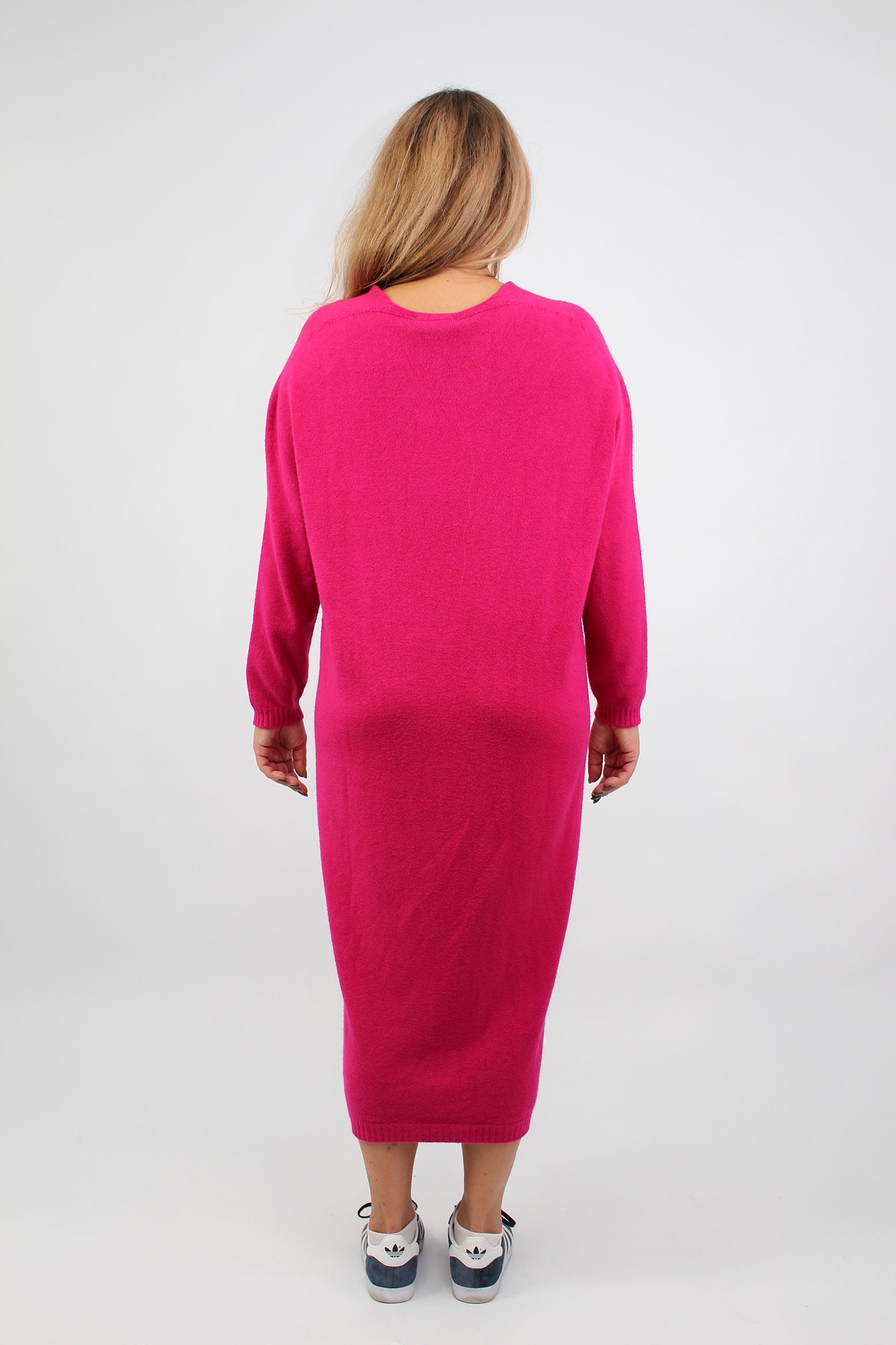 Strickkleid mit V-Ausschnitt - Pink