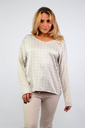 Seidenshirt mit Aufdruck - Beige