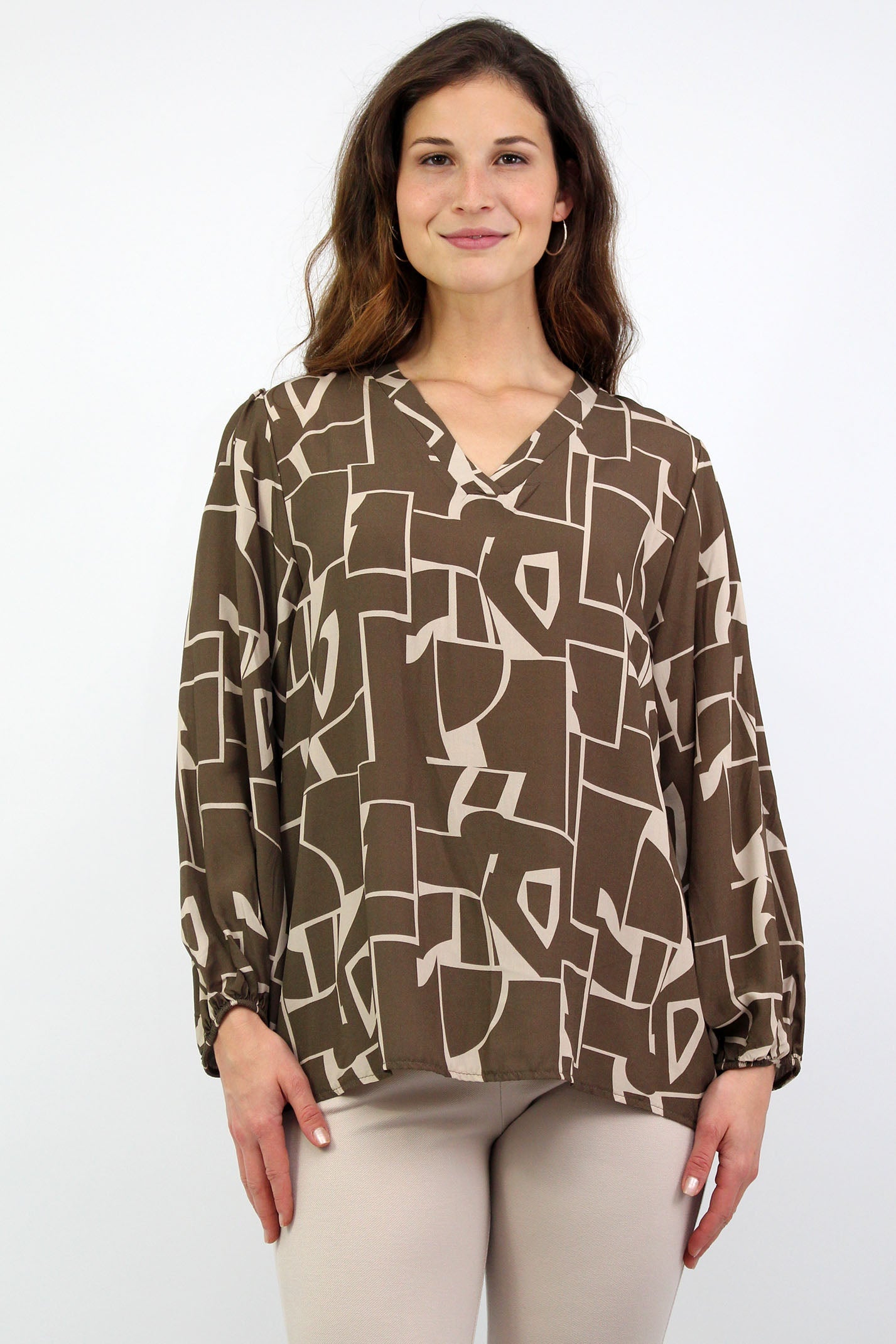 Bluse mit Grafikprint - Taupe