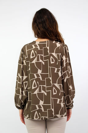 Bluse mit Grafikprint - Taupe